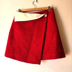 No Label Red Tweed Metallic Wrap Skirt Size Medium